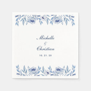 Papel Servilleta de boda floral de acuarela azul
