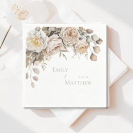 Papel Servilleta de boda floral de oro y marfil