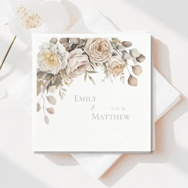 Papel Servilleta de boda floral de oro y marfil (Subido por el creador)