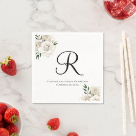 Papel Servilleta de boda floral elegante de rosas blanca