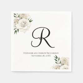 Papel Servilleta de boda floral elegante de rosas blanca