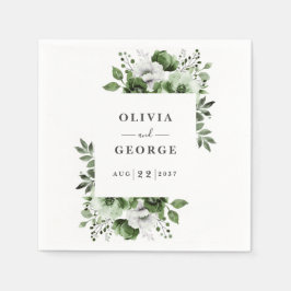 Papel Servilleta de boda floral elegante verde oliva