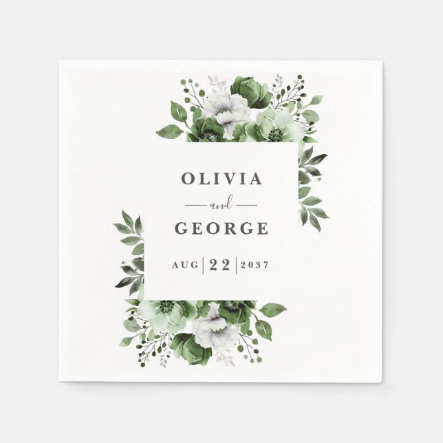 Papel Servilleta de boda floral elegante verde oliva (Anverso)