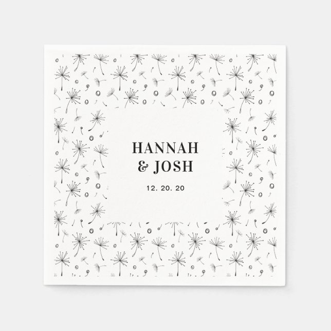 Papel Servilleta de boda floral moderna negra (Anverso)