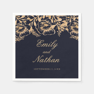 Papel Servilleta de boda floral Navy Oro Vintage