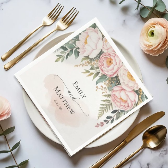 Papel Servilleta de boda floral rosa e marfil (Subido por el creador)