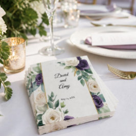 Papel Servilleta de boda floral verde salvia y púrpura