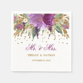 Papel Servilleta de boda Mr y Mrs Floral Glitter Amatist