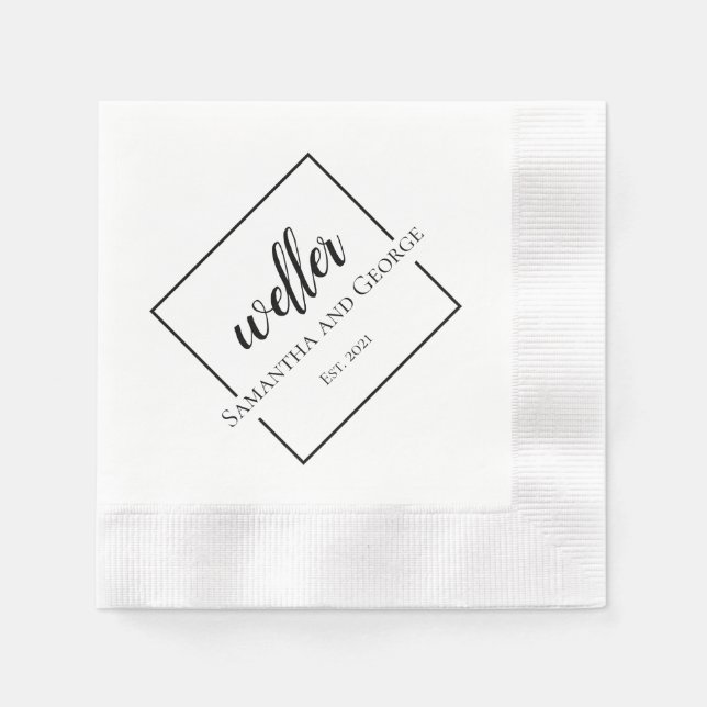 Papel Servilleta de boda personalizada con diseño cuadra (Anverso)