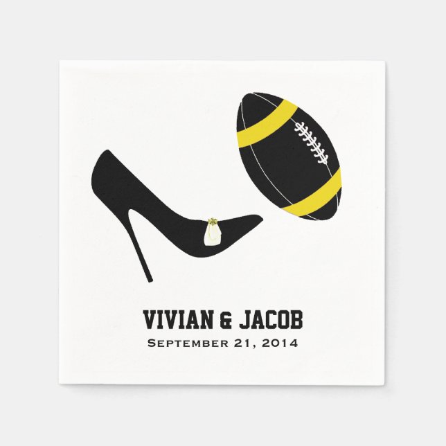 Papel Servilleta de boda personalizada de fútbol negro y (Anverso)