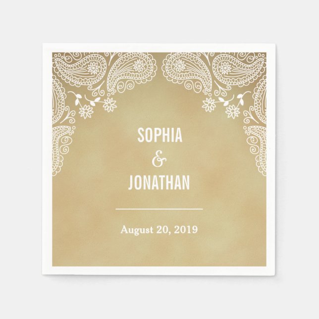 Papel Servilleta de boda rústica con dibujo a mano de pa (Anverso)