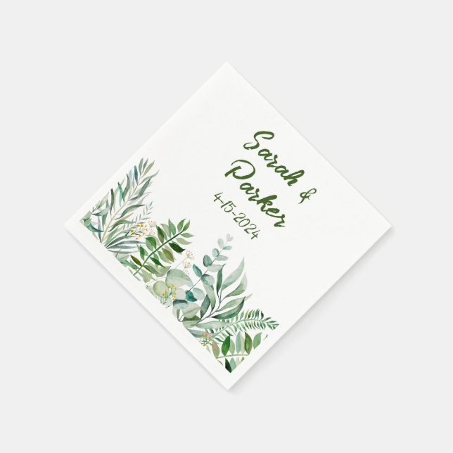Papel Servilleta de boda Sage con hojas de follaje verde (Borde)