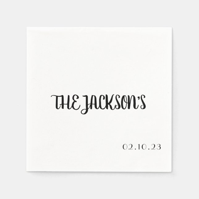 Papel Servilleta de boda simple con apellido de la parej (Anverso)