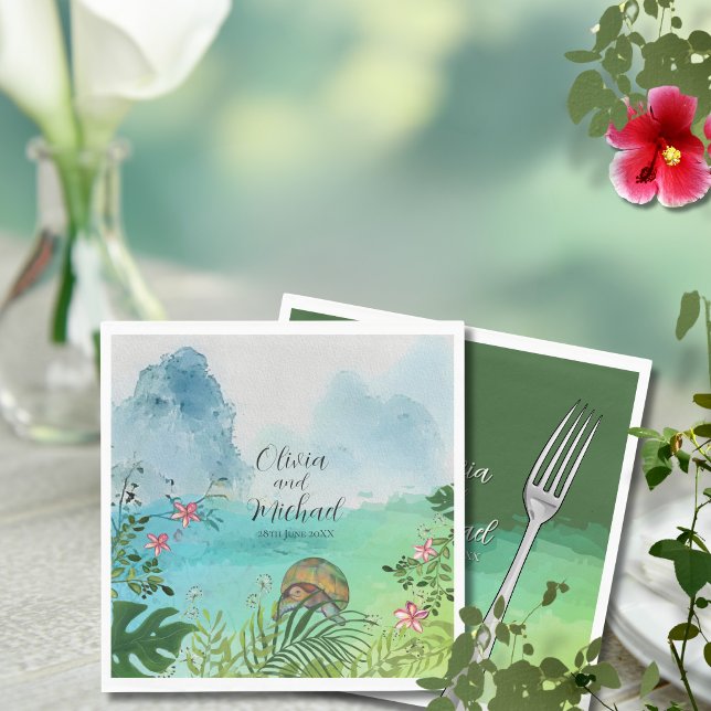 Papel Servilleta de Boda Tropical Encantadora Decoración (Tropical Wedding Napkin Charming Sea Turtle Decor)