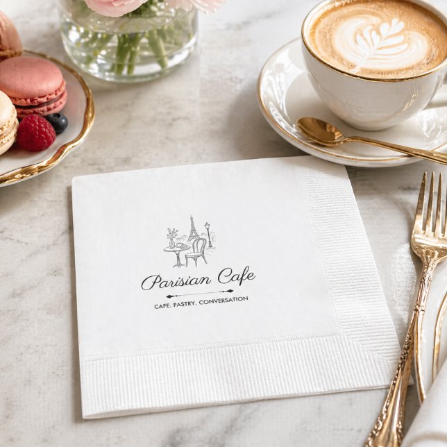 Papel Servilleta de Cóctel con Logo Empresarial Personal (Parisian Café Custom Business Logo Cocktail Napkin)