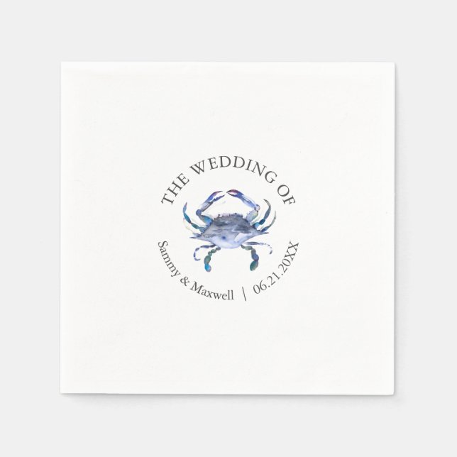 Papel Servilleta de cóctel de boda de cangrejo azul acua (Anverso)