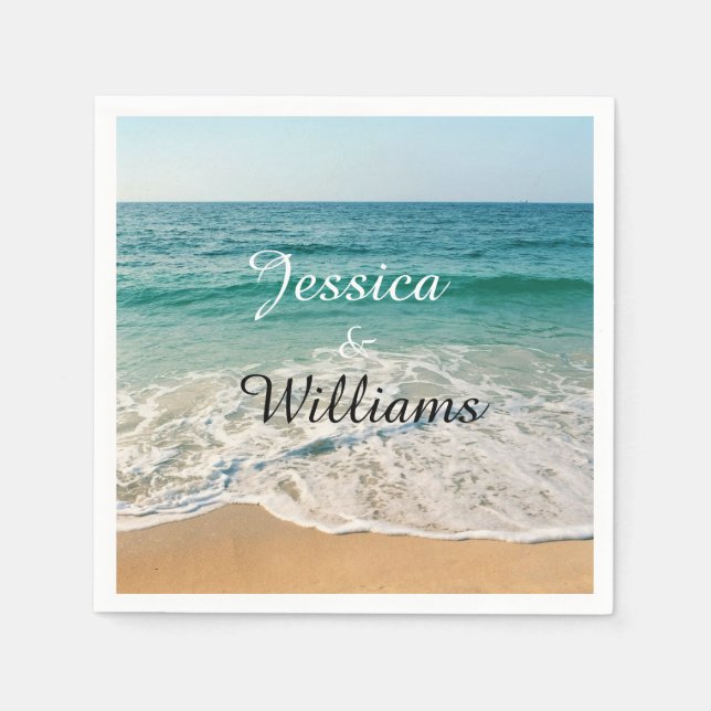 Papel Servilleta de cóctel de boda en la playa (Anverso)