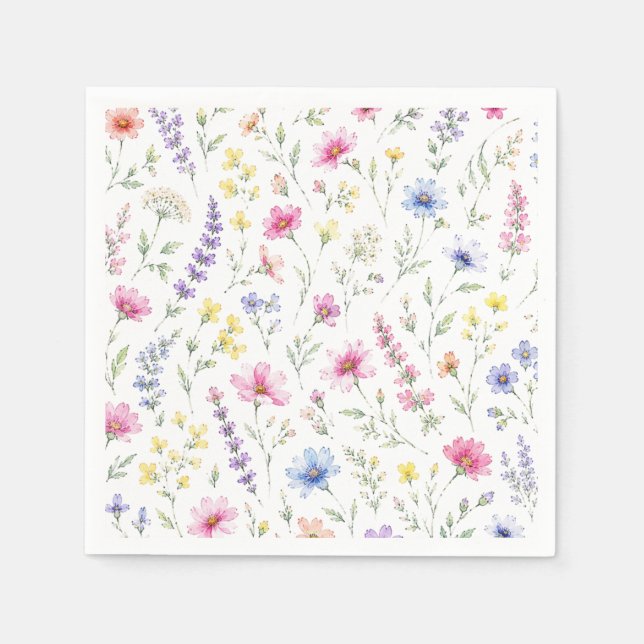 Papel Servilleta de cóctel de flores silvestres acuarela (Anverso)