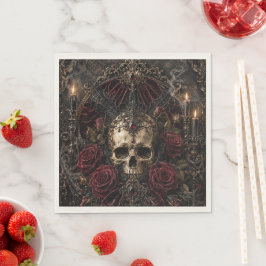 Papel Servilleta de cóctel de Halloween Skull & Roses