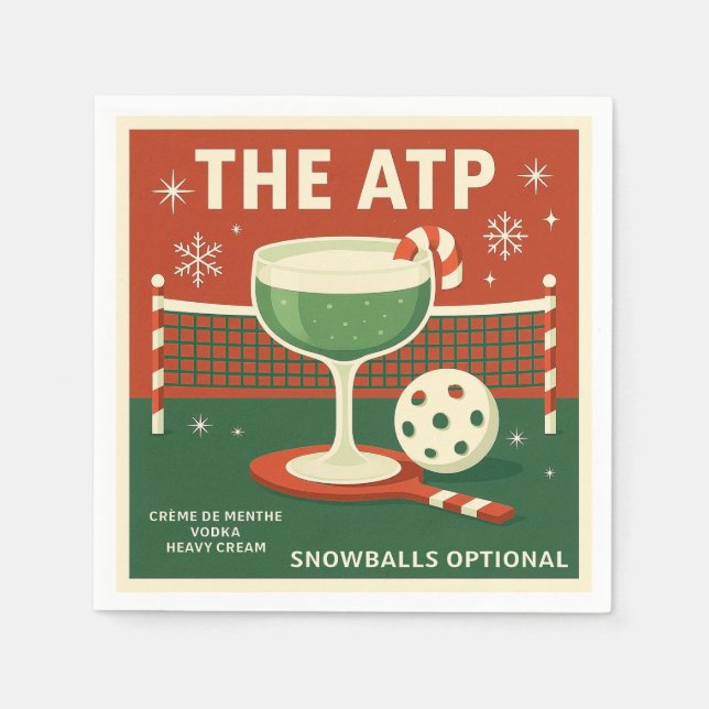 Papel Servilleta de cóctel de pickleball de Navidad "El  (Anverso)
