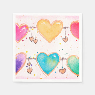 Papel Servilleta de cóctel de San Valentín con acuarela
