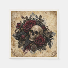 Papel Servilleta de cóctel Hueso Gótico Calavera y Rosas