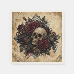 Papel Servilleta de cóctel Hueso Gótico Calavera y Rosas