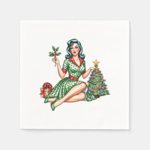 Papel Servilleta de cóctel pin-up navideña retro