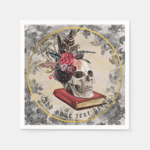 Papel Servilleta de cráneo gótico con tocado floral vint