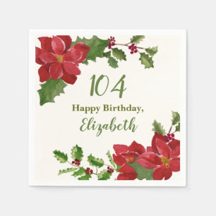 Papel Servilleta de cumpleaños 104 de flora invernal roj