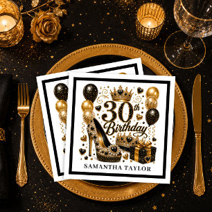 Papel Servilleta de cumpleaños 30 con brillo de oro y ne