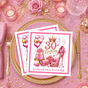 Papel Servilleta de cumpleaños 30 Pink Glitter Hot Pink