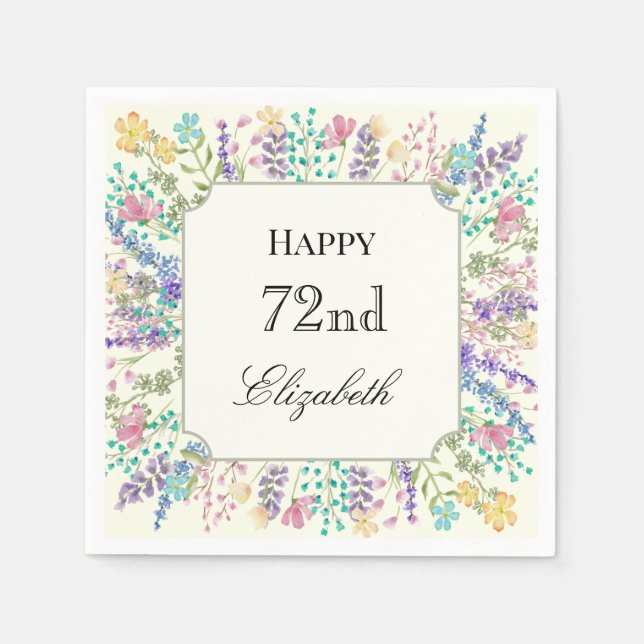 Papel Servilleta de cumpleaños 72 Colorida Floral (Anverso)