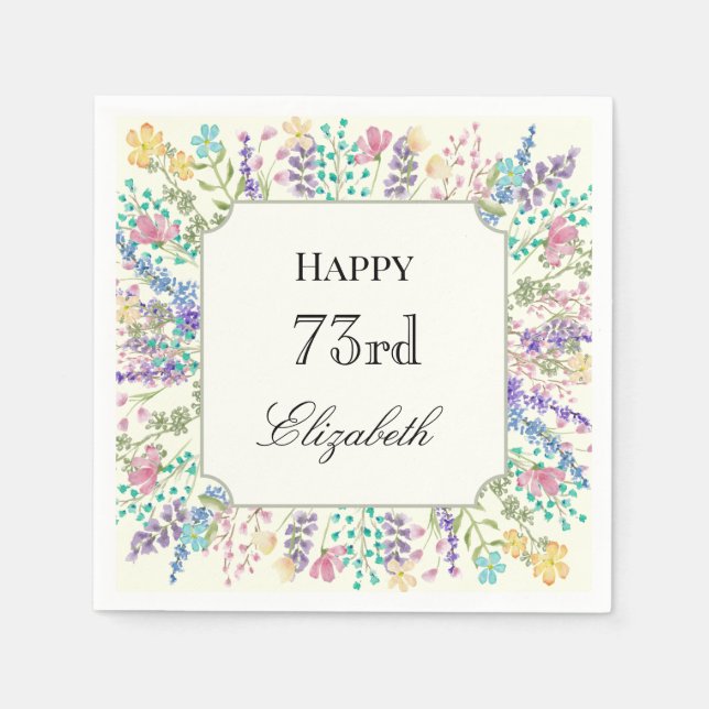 Papel Servilleta de cumpleaños 73 Colorida Floral (Anverso)
