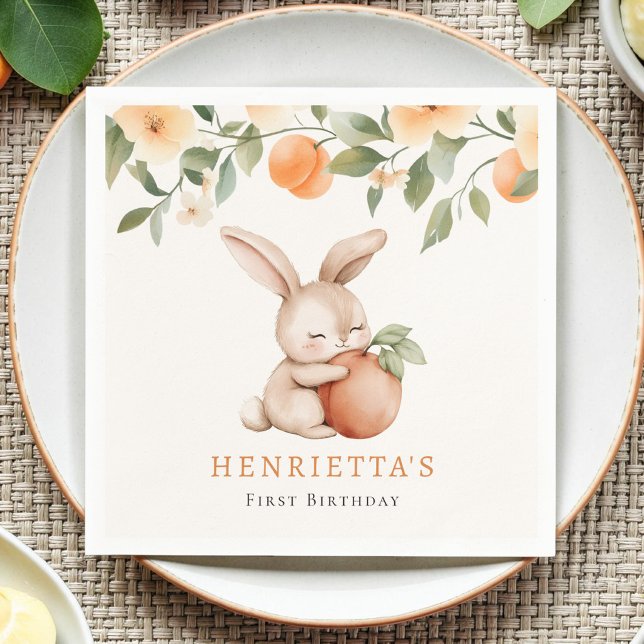 Papel Servilleta de cumpleaños con conejo lindo y flores (Subido por el creador)