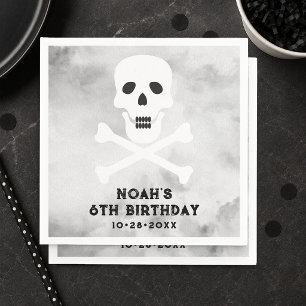 Papel Servilleta de cumpleaños de cráneo blanco y negro