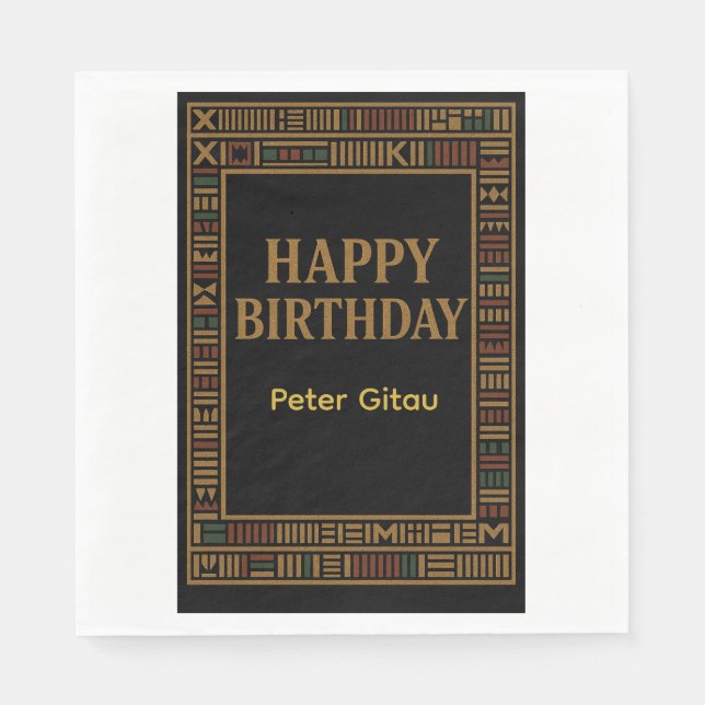 Papel Servilleta de cumpleaños de Kente de oro africano (Anverso)