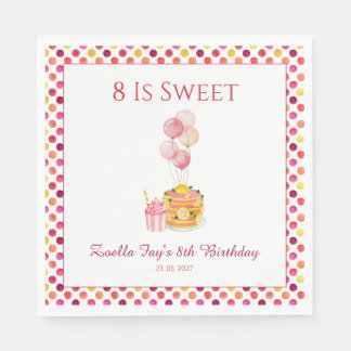Papel Servilleta de cumpleaños de niña con confeti rosa