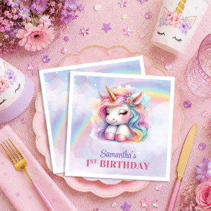 Papel Servilleta de Cumpleaños de Niña Unicornio Encanta