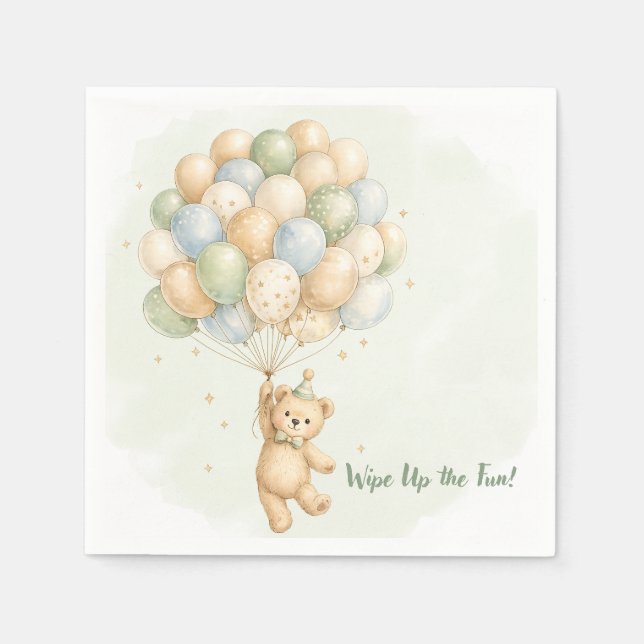 Papel Servilleta de cumpleaños de osito de peluche (Anverso)