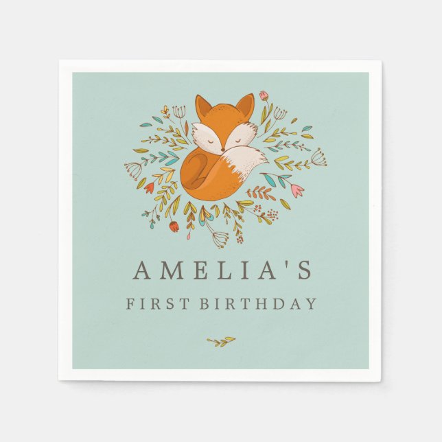 Papel Servilleta de cumpleaños del Zorro del Bosque Dulc (Anverso)