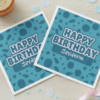 Papel Servilleta de cumpleaños feliz verde y azul con no