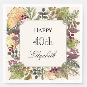 Papel Servilleta de cumpleaños número 40 con hojas de ot