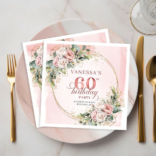 Papel Servilleta de cumpleaños número 60 Chic Boho Blush