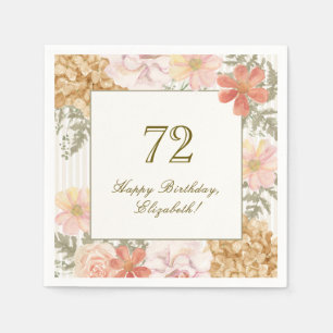 Papel Servilleta de cumpleaños número 72 con franja flor