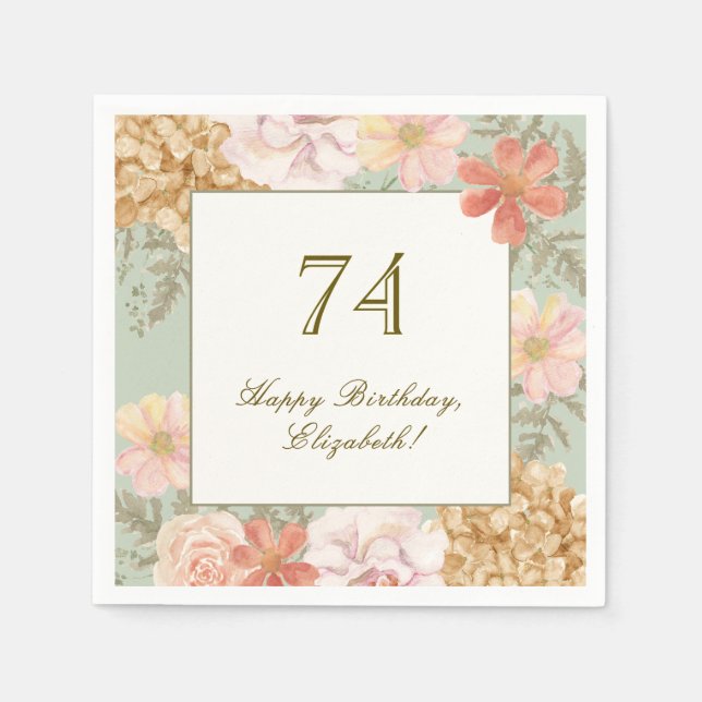 Papel Servilleta de cumpleaños número 74 color otoñal fl (Anverso)