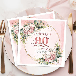 Papel Servilleta de cumpleaños número 90 de Rosa Dorado 