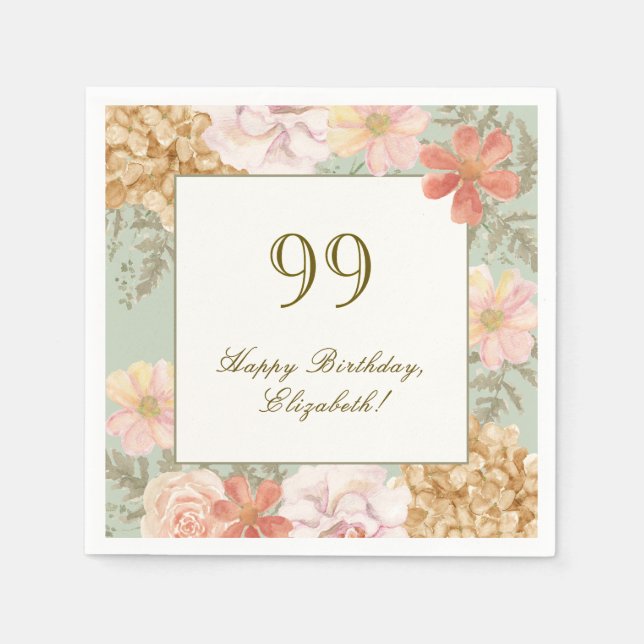Papel Servilleta de cumpleaños número 99 color otoño flo (Anverso)