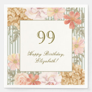 Papel Servilleta de cumpleaños número 99 color otoño flo