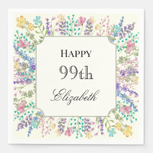 Papel Servilleta de cumpleaños número 99 floral colorida